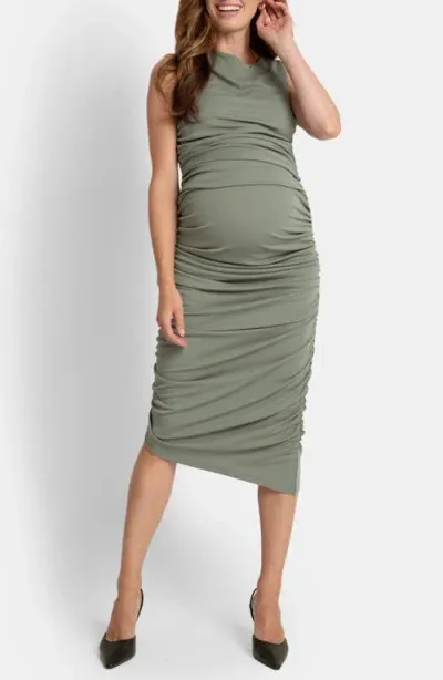 Seraphine Ruched Stretch Maternity Body-con Dress In Gray