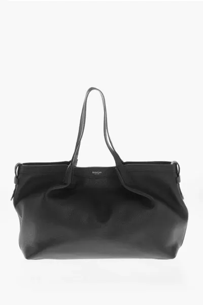 Serapian Hammered Leather Shoulder Bag In Black