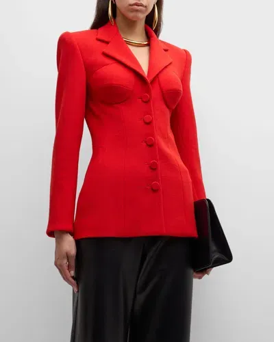 Sergio Hudson Bustier Stretch Wool Crepe Fitted Jacket In Scarlet