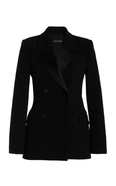 Sergio Hudson Double-breasted Wool Crepe Tuxedo Jacket In Black