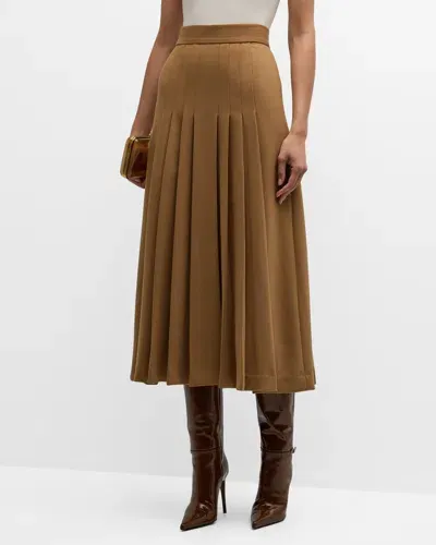 Sergio Hudson Pleated Wool Midi Skirt In Camel