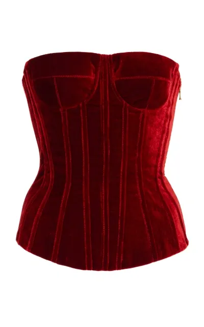 Sergio Hudson Strapless Velvet Corset Top In Red