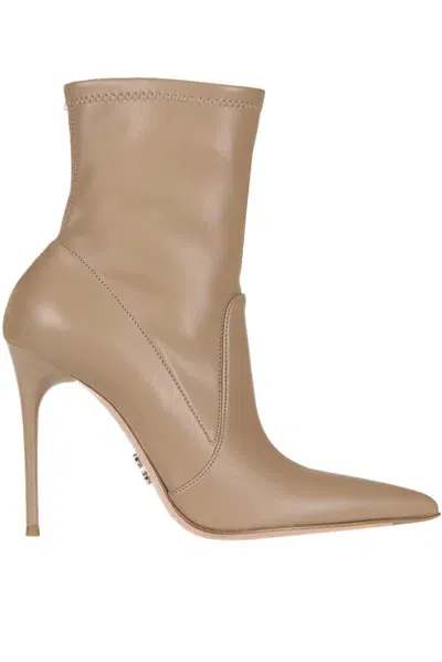 Sergio Levantesi Leather Sock Ankle Boots In Beige