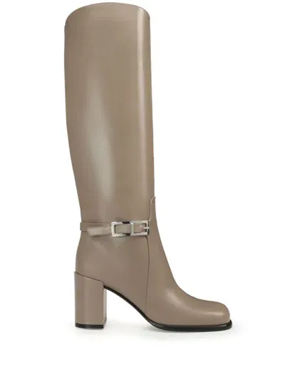 Sergio Rossi 80mm Sr Nora Leather Boots In Neutrals