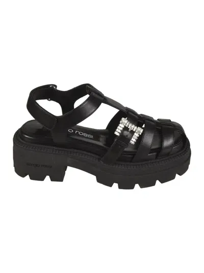 Sergio Rossi Back Strap Embellished Buckle Sandals In Black