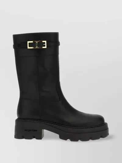 Sergio Rossi Nora Buckle Detailed Round Toe Boots In Black