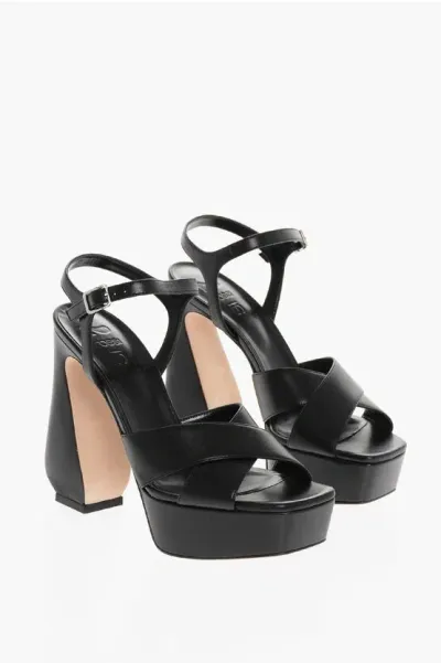 Sergio Rossi Criss-cross Leather Sandals Heel 13 Cm In Black