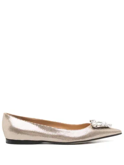 Sergio Rossi Crystal-embellished Ballerina Shoes In Gold