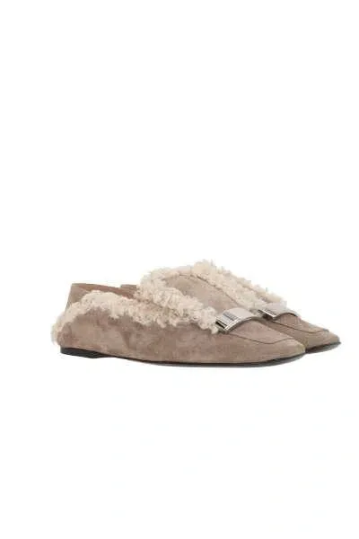 Sergio Rossi Flat Shoes In Taupe+cream