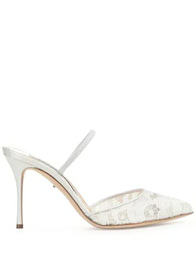 Sergio Rossi Godiva Bridal 90mm Lace Slingback Pumps In White