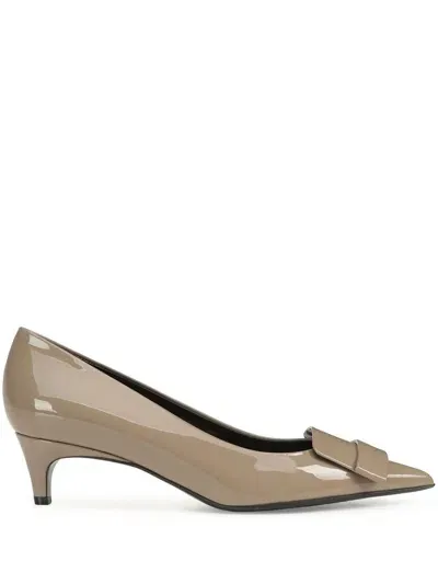 Sergio Rossi Laminated 45mm Leather Shoes In Neutrals