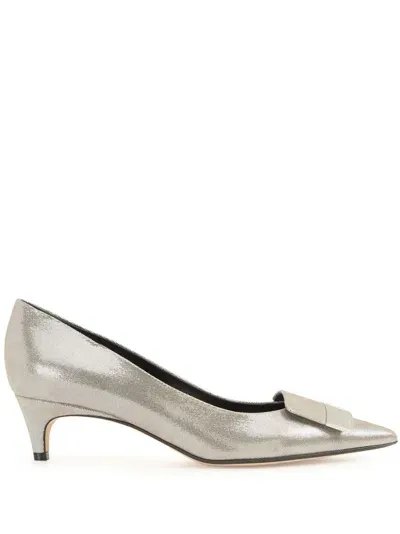 Sergio Rossi Laminated 45mm Leather Shoes In Silver