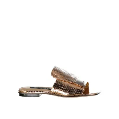 Sergio Rossi Leather Flat Sandals In Rose Gold