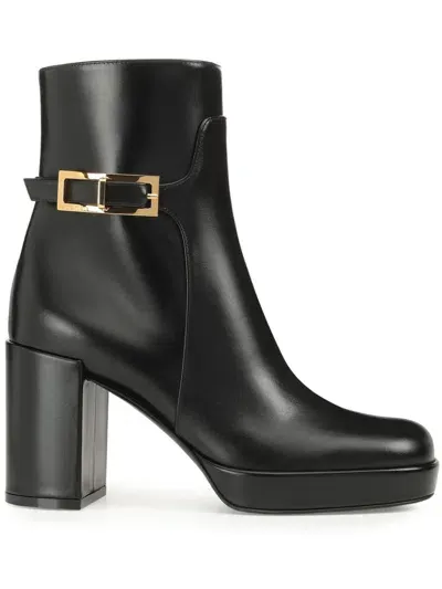 Sergio Rossi Nora 80mm Leather Boots In Black