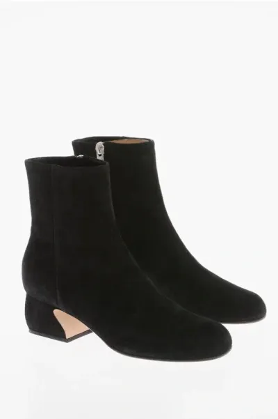 Sergio Rossi Si Covered Heel Suede Booties 5cm In Black