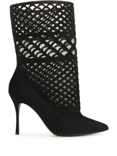 Sergio Rossi Sr Mermaid 90mm Perforated Ankle Boots In Black