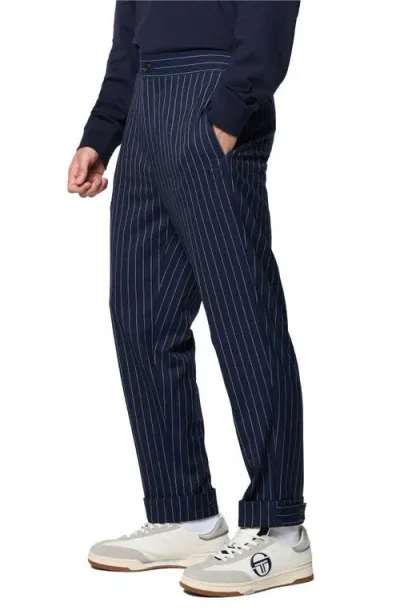 Sergio Tacchini Gessato Pinstripe Stretch Herringbone Track Pants In Maritime Blue