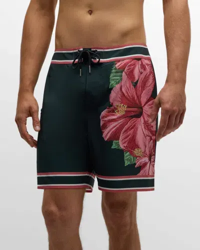 Ser.o.ya Men's Grant Hibiscus Swim Shorts In Green Multicolor