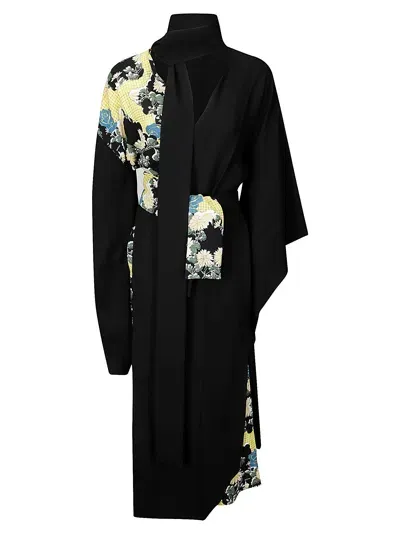 Setchu Kimono Dress Silk Print In Black