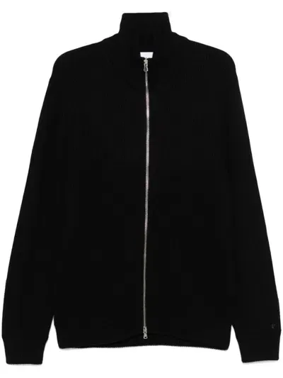 Seven Gauge English Rib Full-zip Wool Jacket In Black