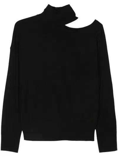 Seventy High Neck Sweater With Naked Shoulder In Black