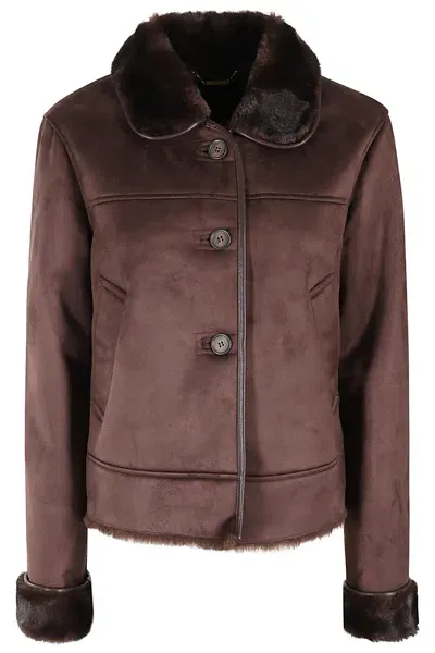 Seventy Faux Sheepskin Jacket With Buttons In Marrone