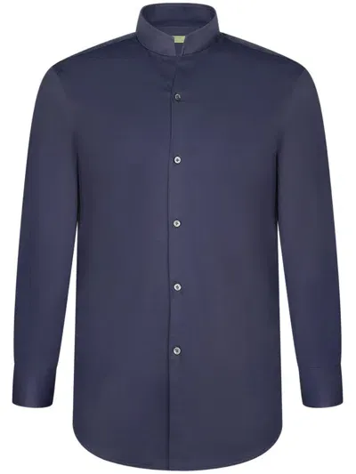 Shanghai Tang Band-collar Shirt In Blue