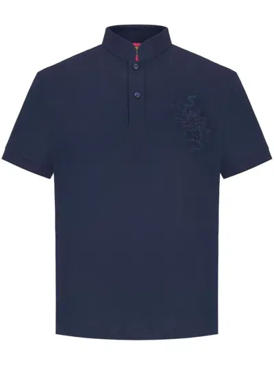 Shanghai Tang Calabash-detail Stand-up Collar Polo Shirt In Blue