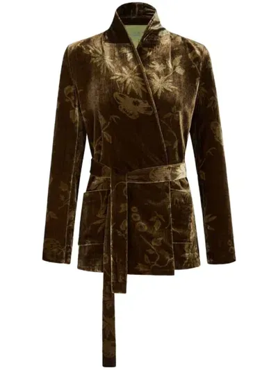 Shanghai Tang Floral Velvet-finish Jacket In 褐色