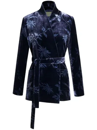 Shanghai Tang Floral Velvet-finish Jacket In 蓝色