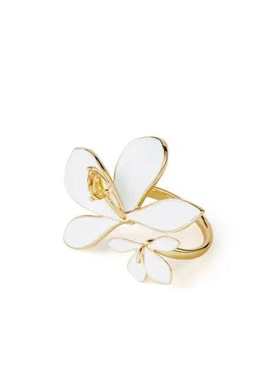 Shanghai Tang Ginger Flower Enamel Ring In White