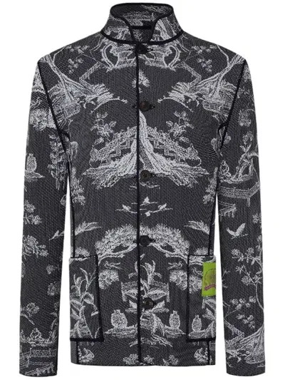 Shanghai Tang Reversible Jacquard Jacket In Blue