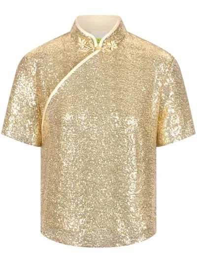 Shanghai Tang Sequin-embellished Silk Top In Gold