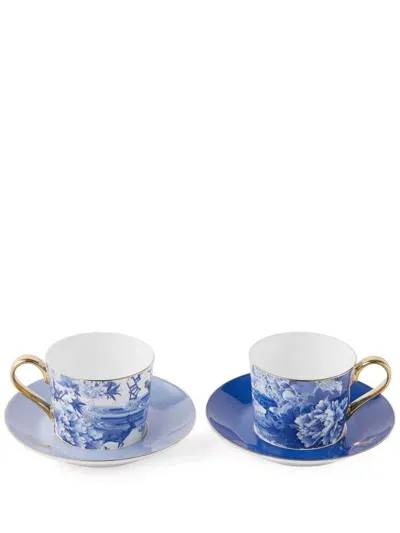 Shanghai Tang X Jacky Tsai Floral Two-piece Coffee Cup And Saucer Set In Blue