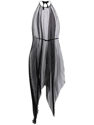 Shanshan Ruan Asymmetric Pleated Midi Dress In 黑色