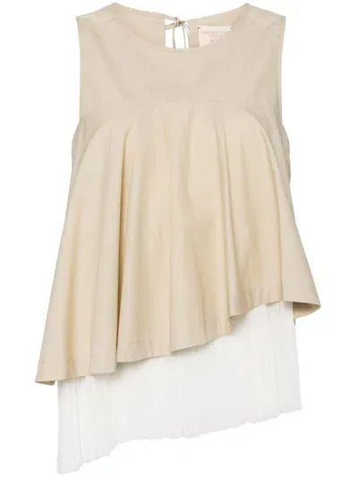 Shanshan Ruan Sleeveless Tiered Pleated Top In Neutrals