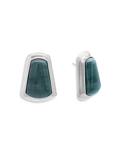 Shashi Clementine Green Agate Drop Earrings In Rhodium Plated Sterling Silver In Green/silver