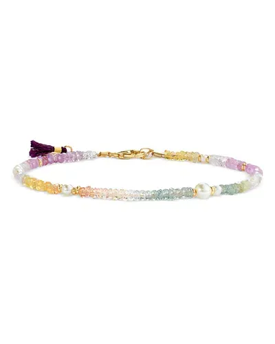 Shashi Ella Multicolor Sapphire & Cultured Freshwater Pearl Beaded Flex Bracelet In 14k Gold Vermeil