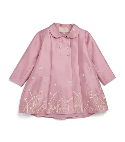 Shatha Essa Kids' Satin Embroidered Coat In Pink