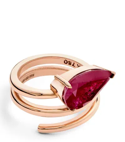 Shay Rose Gold And Ruby Spiral Pinky Ring