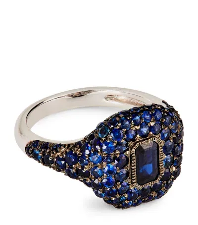 Shay White Gold And Sapphire New Modern Pinky Ring In Blue