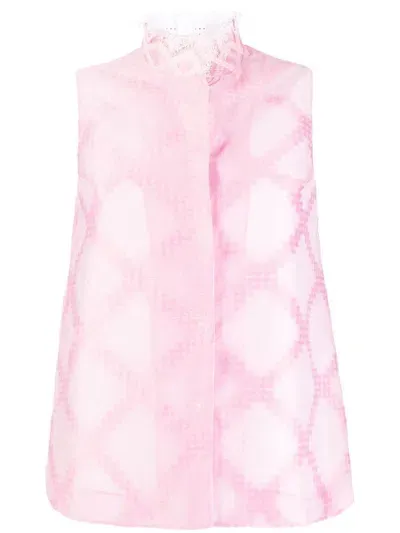 Shiatzy Chen Lace-collar Detail Vest In Pink