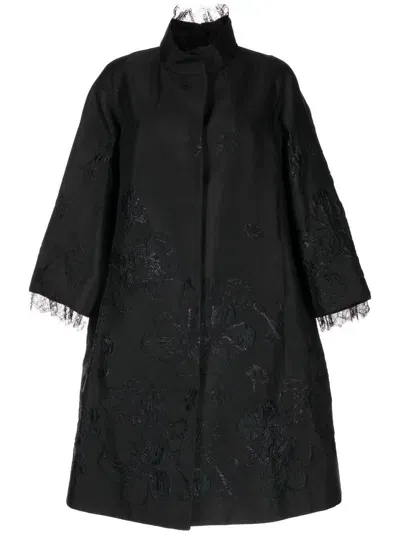 Shiatzy Chen Lace-collar Embroidered Coat In Black