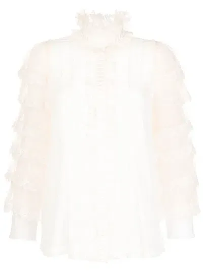 Shiatzy Chen Ruffled Mulberry Silk Blouse In White