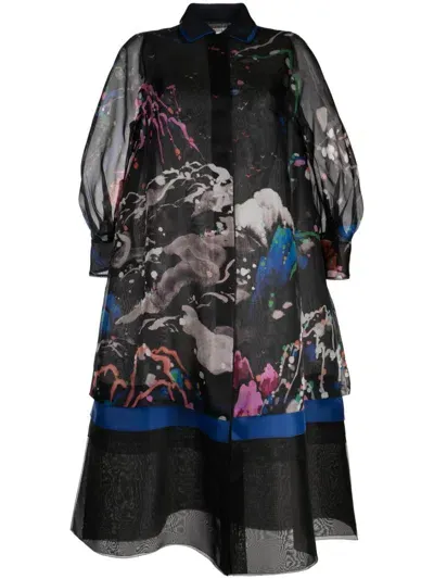 Shiatzy Chen Seidenmantel Mit Print In Black