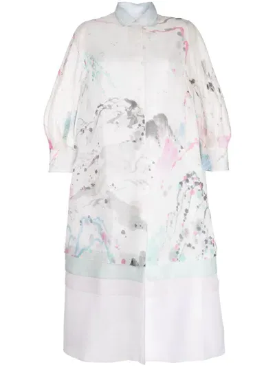 Shiatzy Chen Seidenmantel Mit Print In White