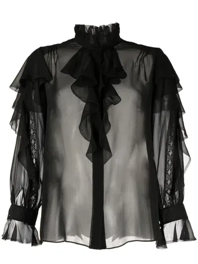 Shiatzy Chen See-through Silk Shirt In Black