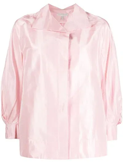 Shiatzy Chen Wide Collar Silk Shirt In Pink