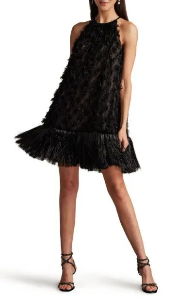 Sho By Tadashi Shoji Metallic Fringe Sleeveless Trapeze Dress In Black