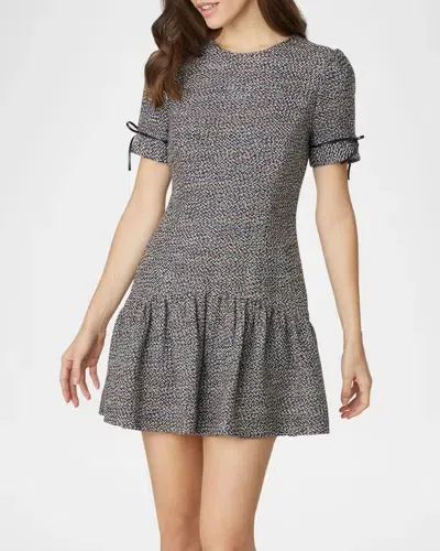 Shoshanna Ivey Leather-trim Flounce Tweed Mini Dress In Jet Multi